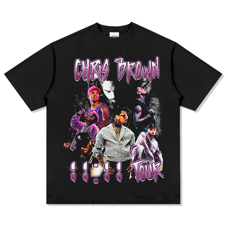 Outfit streetwear vintage chris brown print short sleeve t-shirt