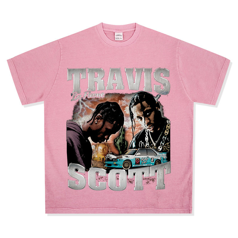 New york hip hop shop hip hop rap Travis Scott print short sleeve t-shirt