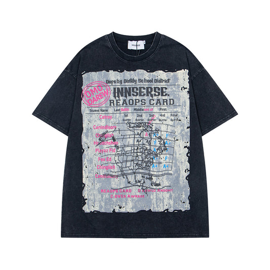 Retro Style Shirt For Men Summer Vintage Graffiti Print Washed T-Shirt Short Sleeve