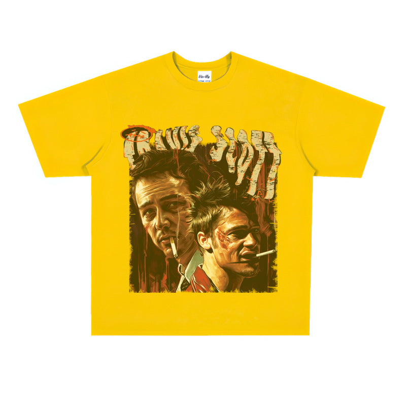 Film Star T Shirt Trendy Cotton Short Sleeve Loose round Neck Retro T-shirt for Men