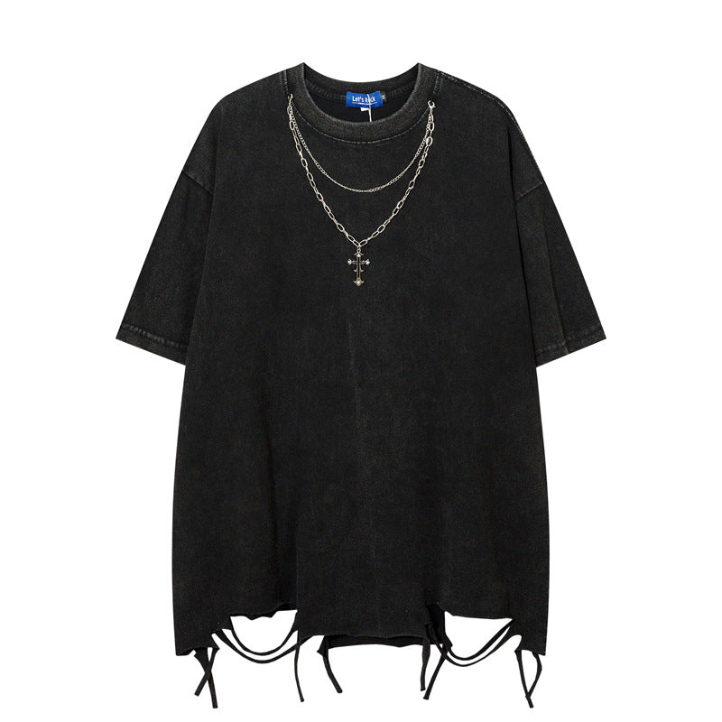 Camisas Retros Necklace Short Sleeve T-Shirt