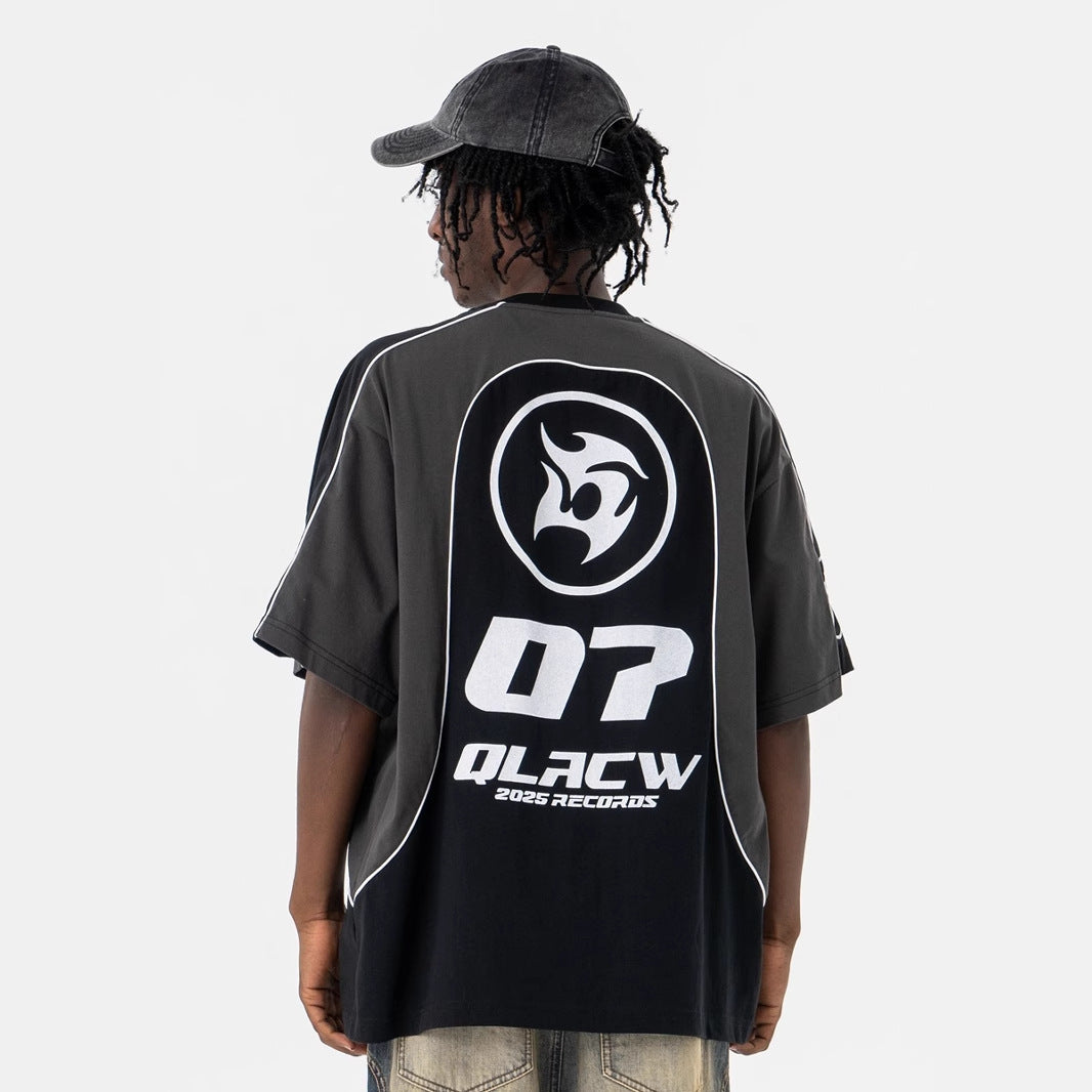 Vintage 90s Hip Hop Clothing Summer Soccer Suit Alphabet Print Short Sleeve T-Shirt