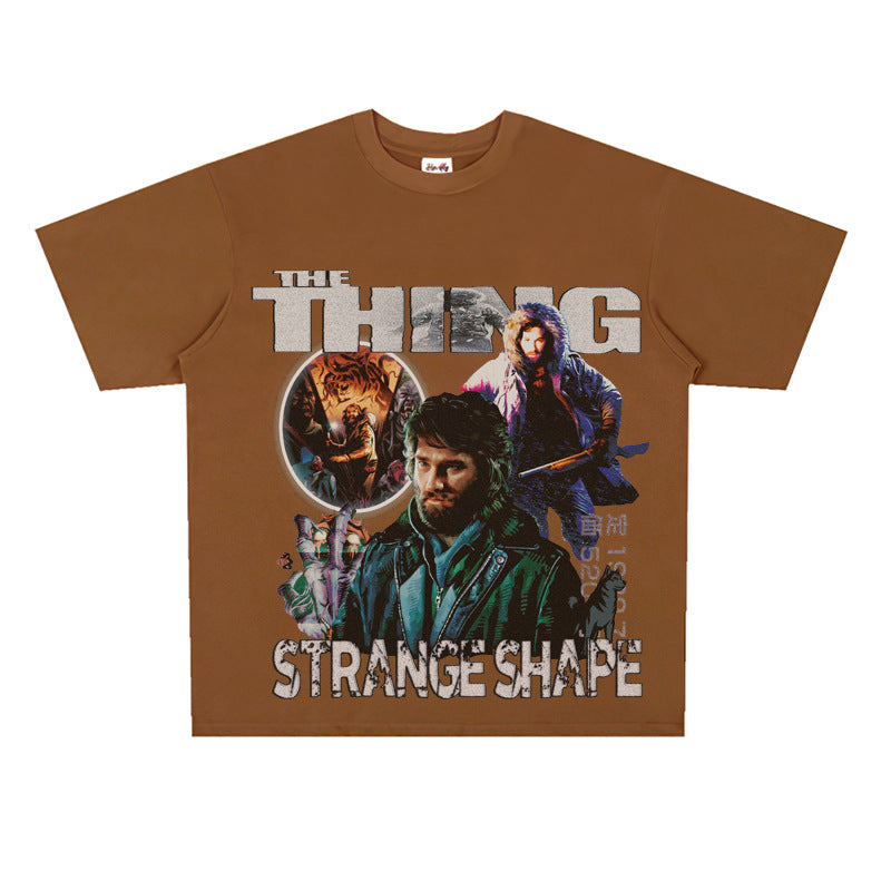 Film Star T Shirt Short Sleeve American Retro Loose Heavy round Neck Street T-shirt Men and Women