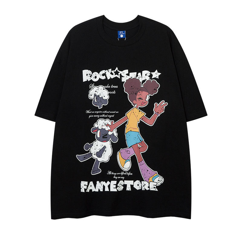 Vintage Tišö Rt Cartoon Printed Short Sleeve T-Shirt Summer Oversize Loose
