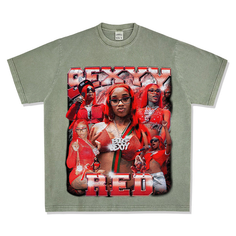Marcas streetwear usa vintage hip hop Sexy yRed print short sleeve t-shirt
