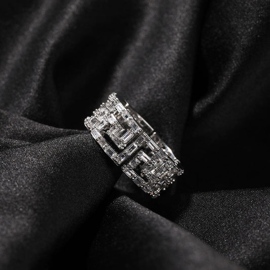 Rings Back Square Zirconium Ring Copper with Zircon Hip Hop St. Valentine's Spectrum