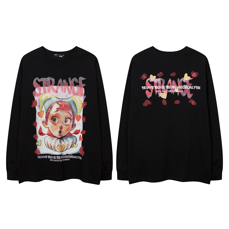 Vintage T Shirts Hip Hop Clown Print Long Sleeve T-Shirt