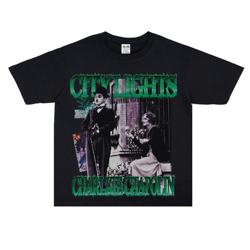 Film Star T Shirt Classic Movie Surrounding City Light Loose Retro Street Cotton T-shirt