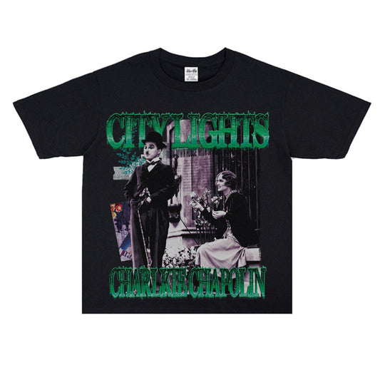 Film Star T Shirt Classic Movie Surrounding City Light Loose Retro Street Cotton T-shirt