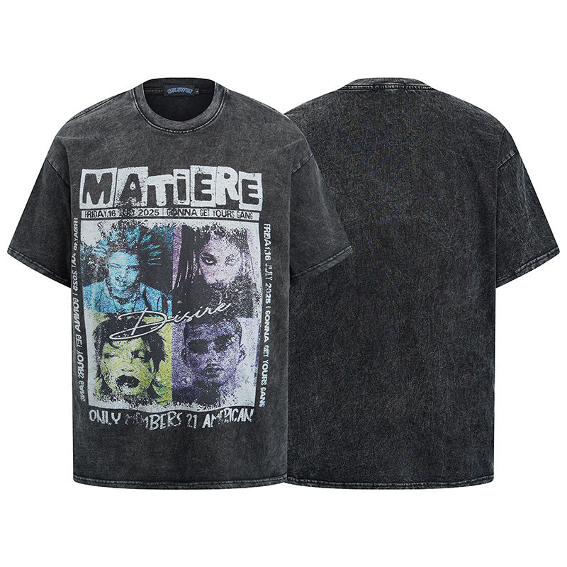 Hip hop clothing new york summer retro punk washed old t-shirt short sleeves