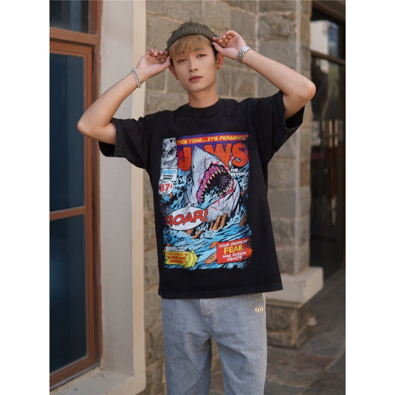 Film Star T Shirt Cotton Loose Short Sleeve American Retro Fashion Printed round Neck T-shirt