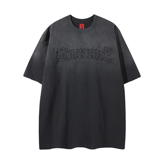 Distorted vintage gradual change embroidered short-sleeved t-shirt summer loose casual top