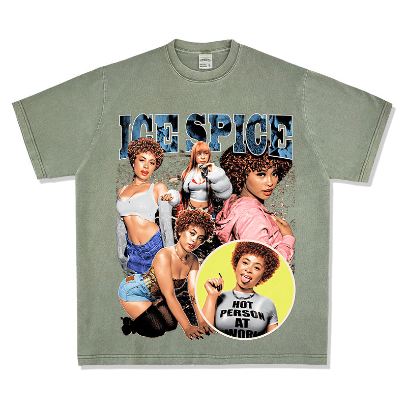Cool t rapper vintage hip hop Ice Spice print short sleeve t-shirt