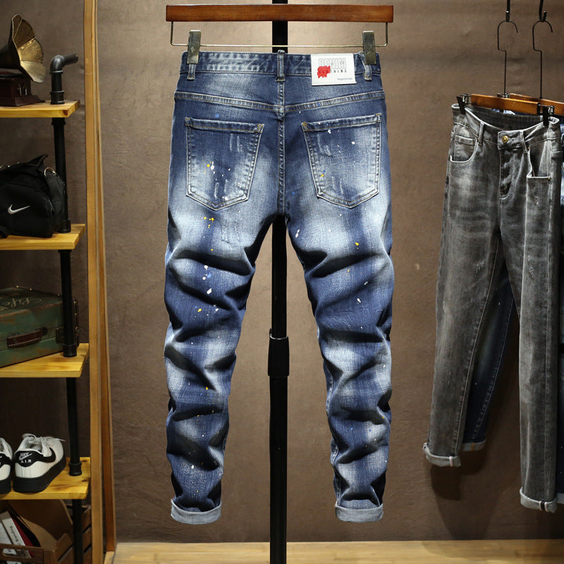 1990 Fashion Jeans Retro Blue Ripped Jeans