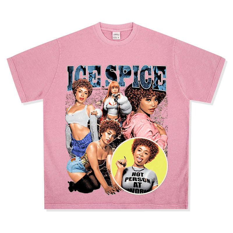 Cool t rapper vintage hip hop Ice Spice print short sleeve t-shirt