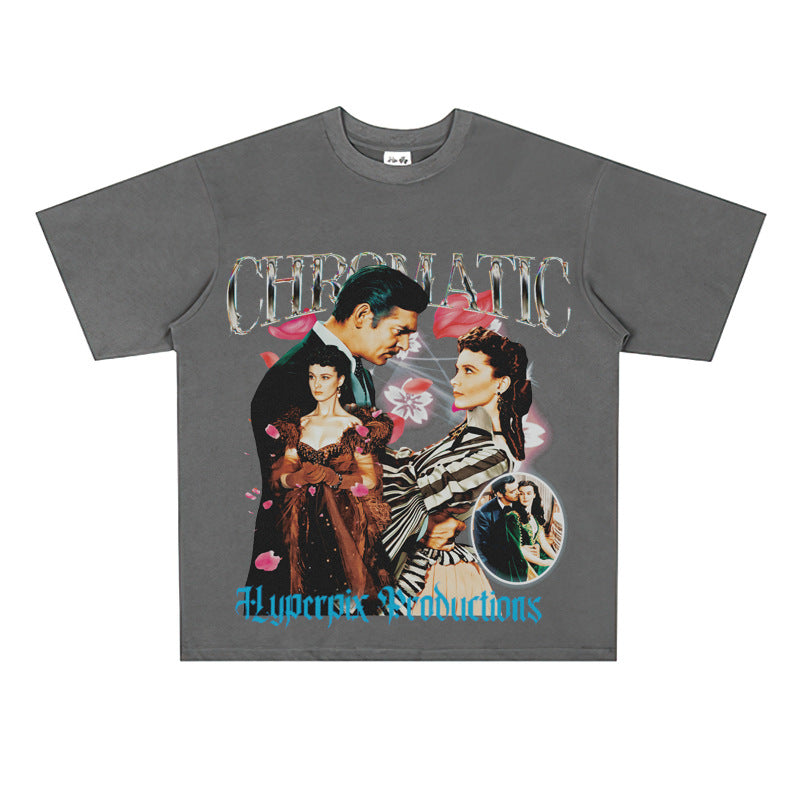 Film Star T Shirt European and American Movies Gone with the World Loose T-shirt Men and Women