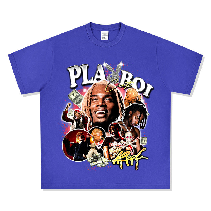 Cool t rapper Playbois Carti print hip hop rap short sleeve t-shirt vintage vintage top