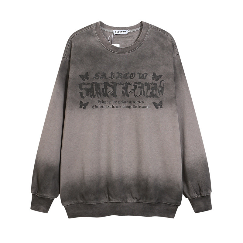 Streetwear Hoodie vintage do dirty gradual change crew neck sweater butterfly print top