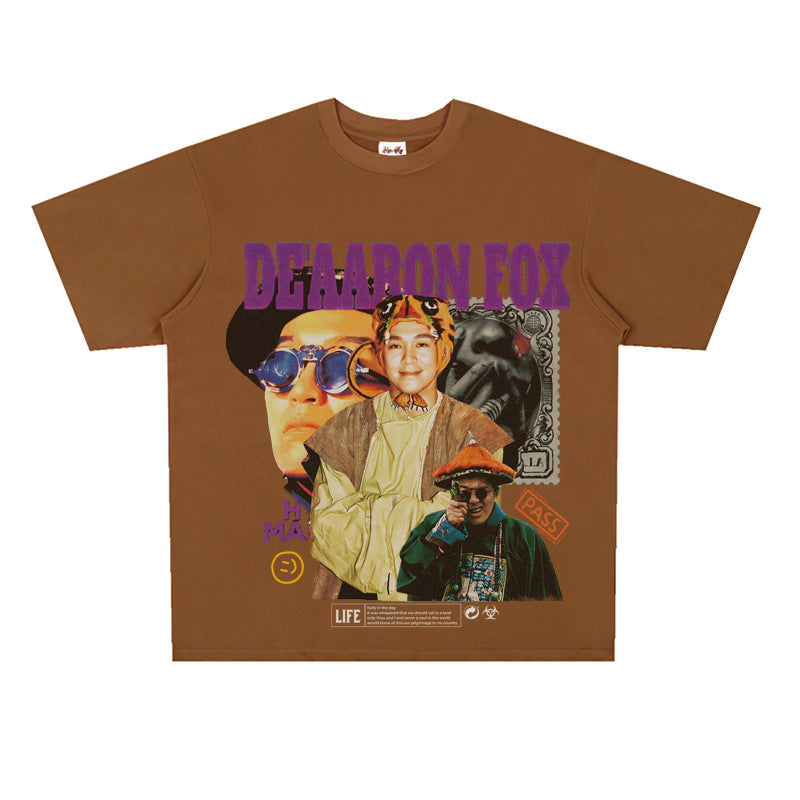 Film Star T Shirt Short Sleeve American Retro Loose-Fitting Pure Cotton T-shirt Men