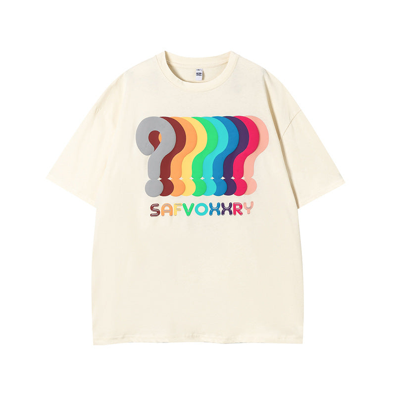 Vintage Tišö Rt Rainbow Question Mark Print Short Sleeve T-Shirt