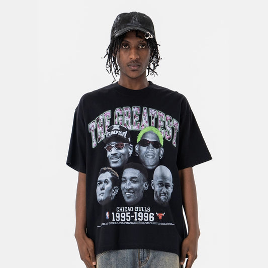 Vintage 90s Hip Hop Clothing Vintage Short Sleeve Summer Portrait Letter Print Loose T-Shirt