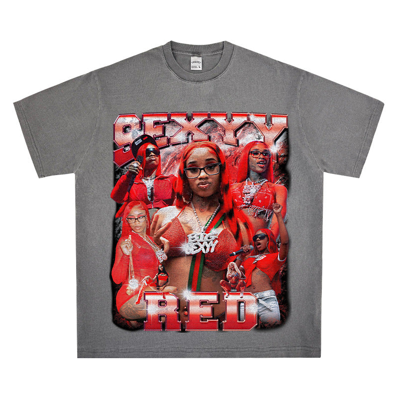 Marcas streetwear usa vintage hip hop Sexy yRed print short sleeve t-shirt