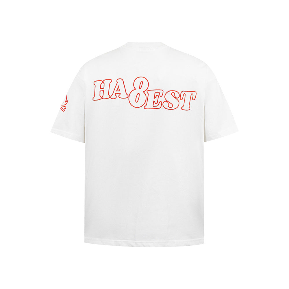 Hip hop shirt vintage flame embroidered short sleeve t-shirt summer loose top