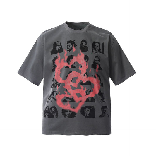 Remeras rock nacional summer hip hop flame heart print t-shirt short sleeve