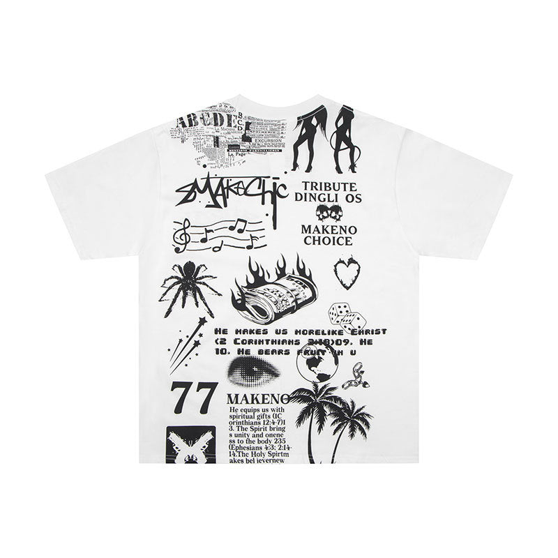 Vintage Usa Shirt Graffiti Print Short Sleeve T-Shirt Summer Loose Top