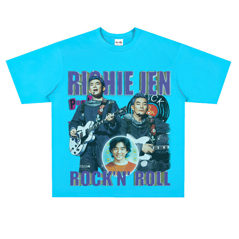 Film Star T Shirt Loose American Retro Street Cotton T-shirt for Men and Women
