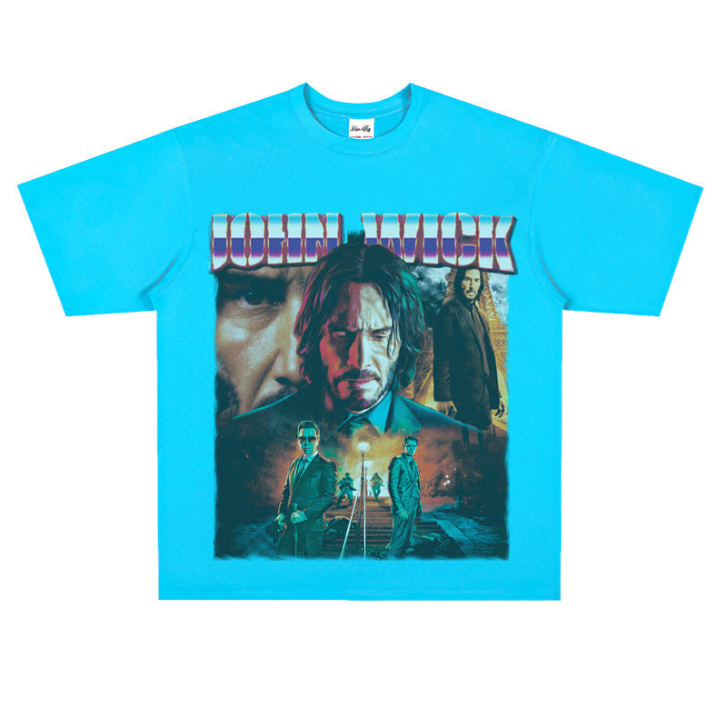 Film Star T Shirt Vintage American Street Printed round Neck T-shirt for Men and Women