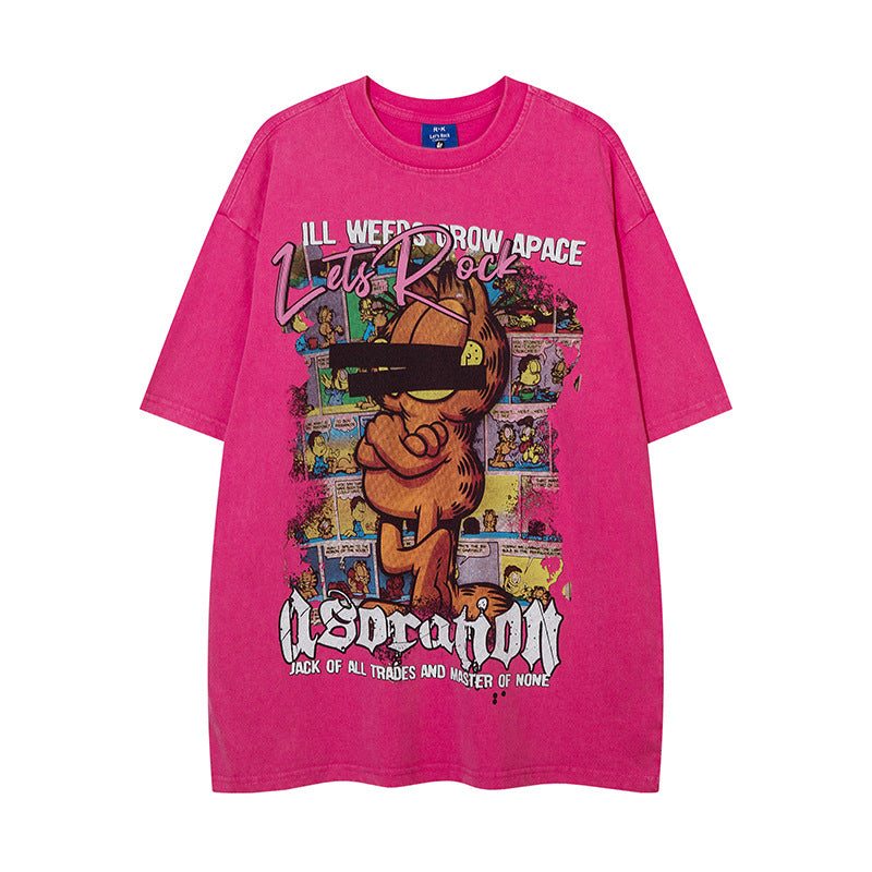 Nyc T Shirt Garfield Letter Print Short Sleeve T-Shirt Summer Loose Casual Top