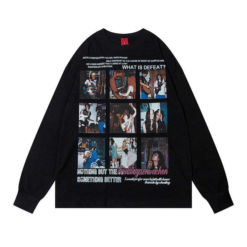 Marcas De Streetwear Loose Hip Hop Classic Rap Star Character Print Crew Neck Long Sleeve T-Shirt