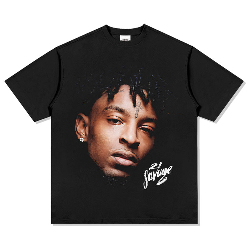 New york hip hop shop vintage 21savage hip hop print short sleeve t-shirt