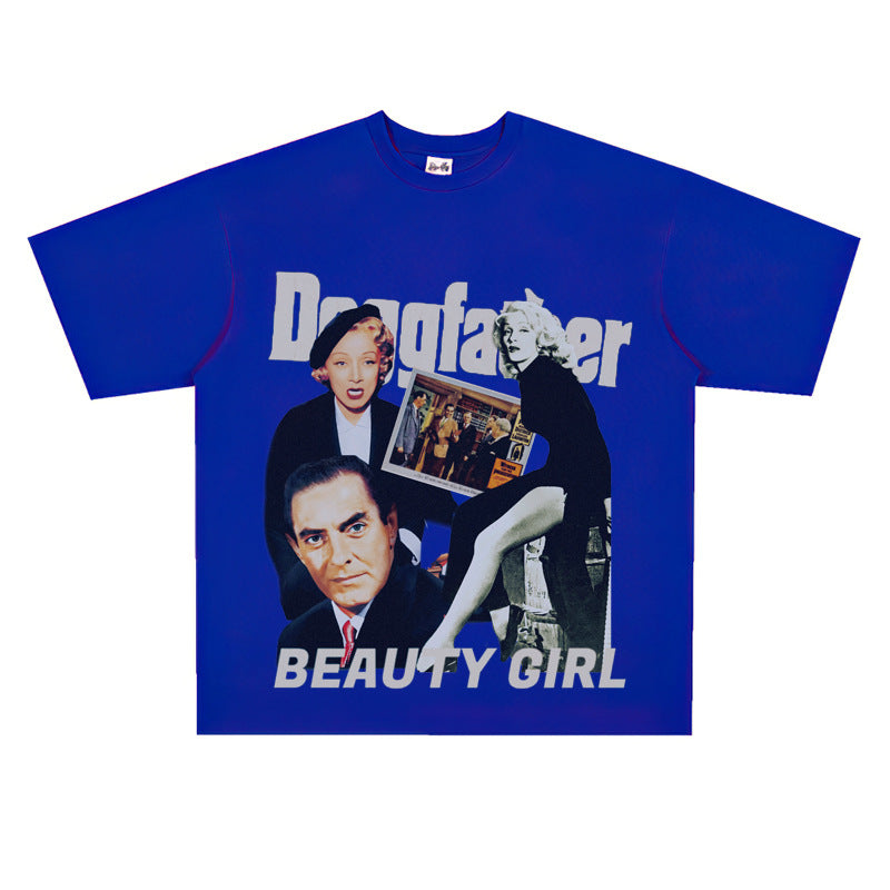 Film Star T Shirt Loose Heavy Retro Street Cotton American T-shirt Men and Women