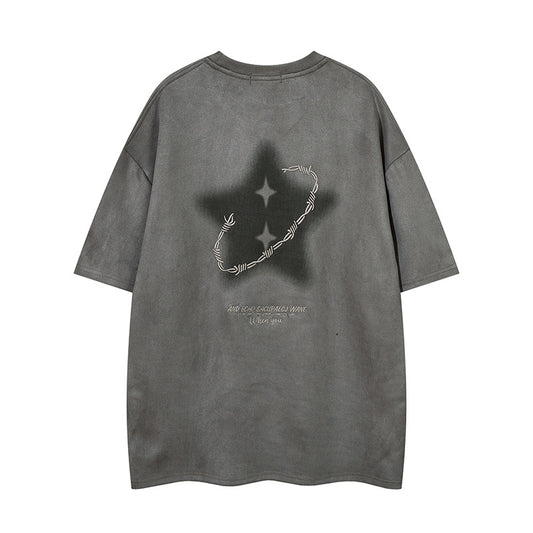1990 Fashion T-Shirt Vintage Pentagram Embroidered Short Sleeve T-Shirt