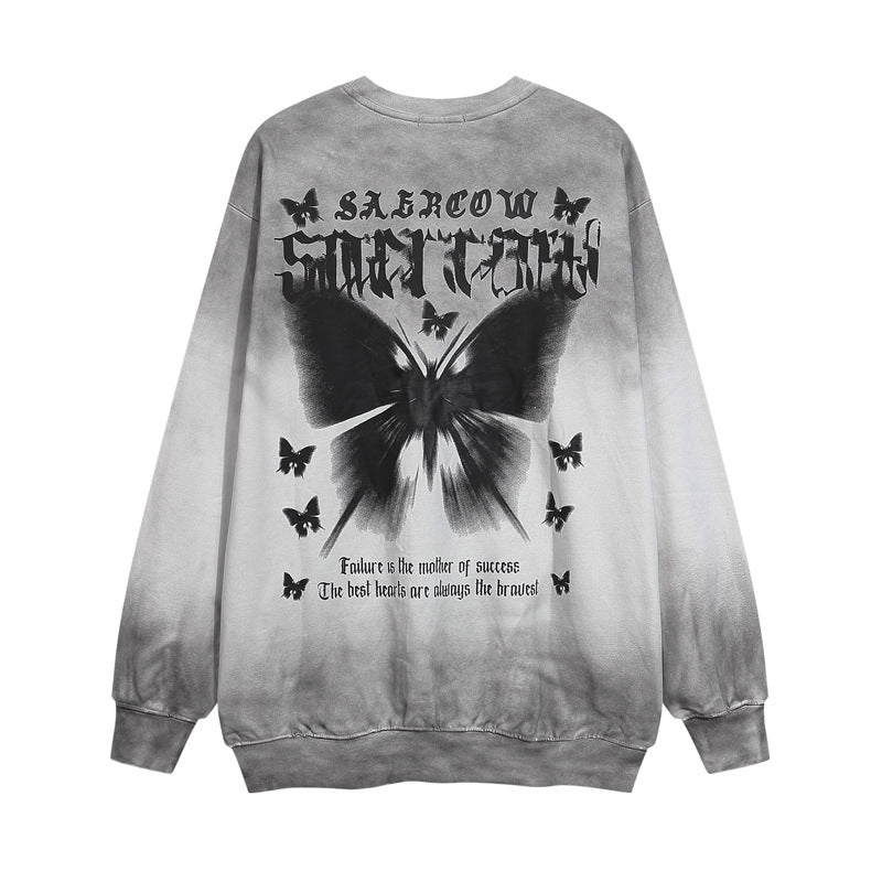 Streetwear Hoodie vintage do dirty gradual change crew neck sweater butterfly print top