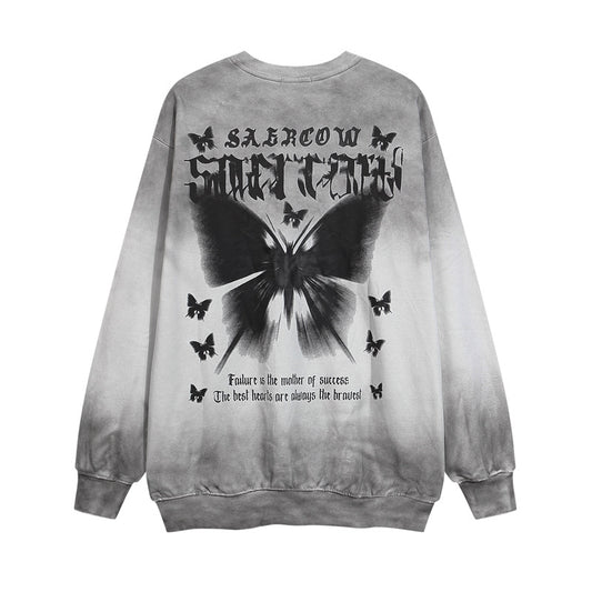 Streetwear Hoodie vintage do dirty gradual change crew neck sweater butterfly print top