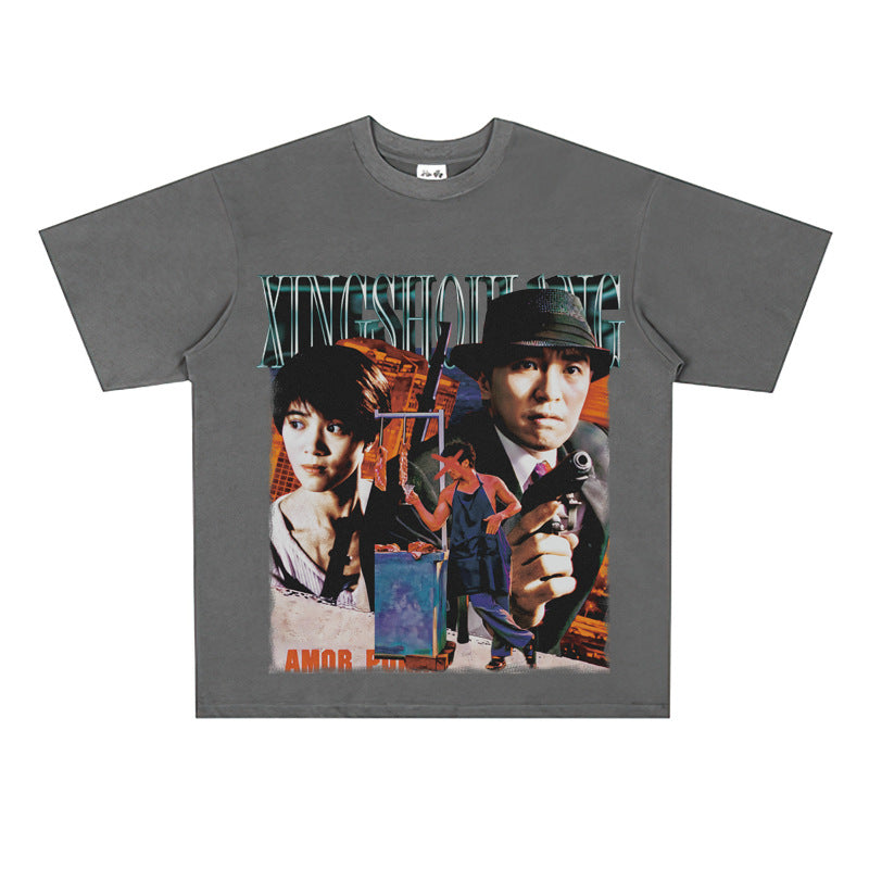 Film Star T Shirt Short Sleeve Loose Retro American Design T-shirt