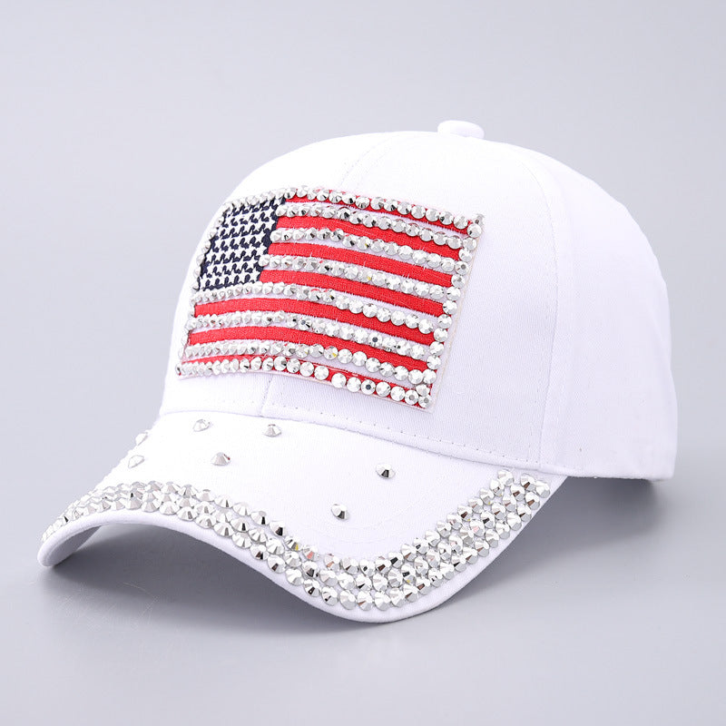 Vintage Usa Cap Baseball Cap Men's and Women's Rhinestone Curved Eaves
