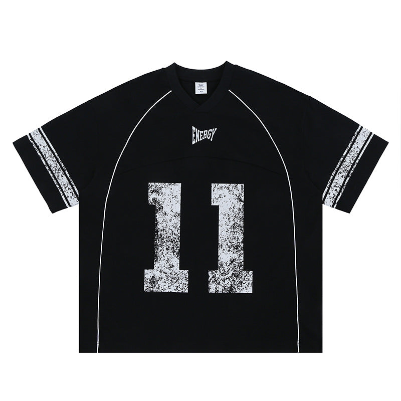 Vintage 90s Hip Hop Clothing Summer No. 11 Printed V-Neck Loose Short Sleeve T-Shirt