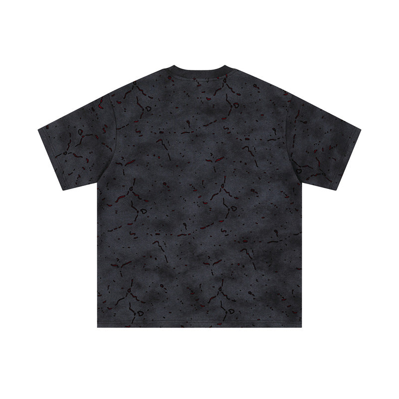 Hip Hop Shirts For Boys Washed Old Pattern Short Sleeve T-Shirt Loose Casual Crew Neck T-Shirt