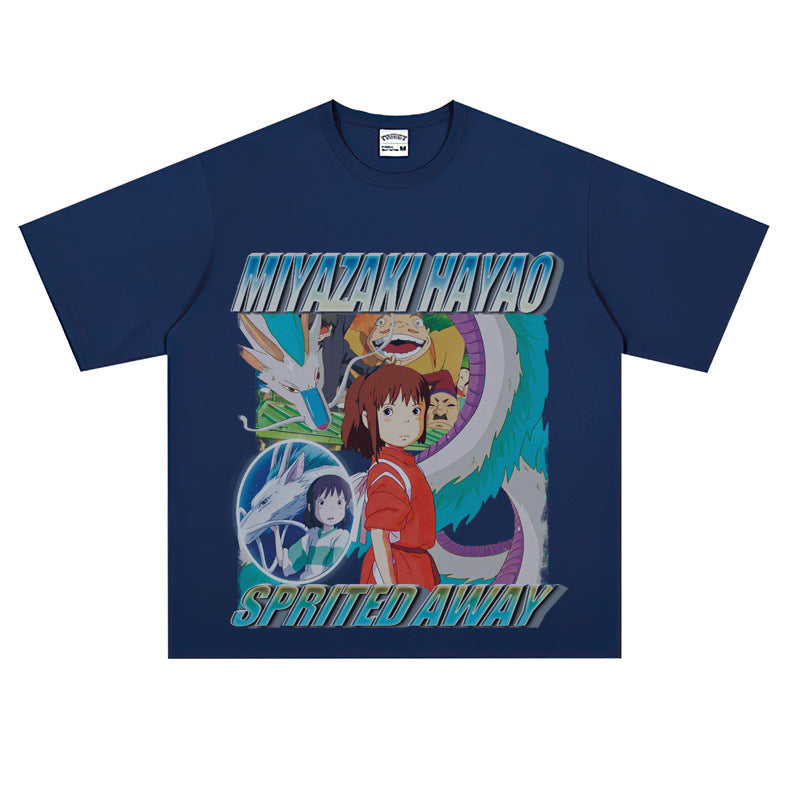 Film Star T Shirt Japanese Classic Anime Spirited Away Loose-Fitting Pure Cotton T-shirt Men and Women