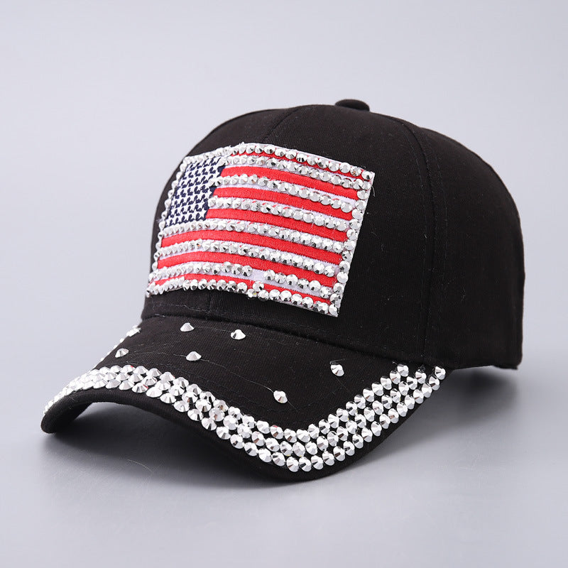 Vintage Usa Cap Baseball Cap Men's and Women's Rhinestone Curved Eaves