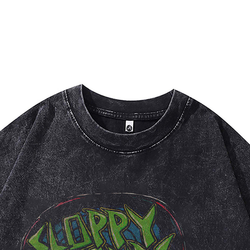 Ropa Vintage Hombre Skull Print Wash Water Short Sleeve T-Shirt