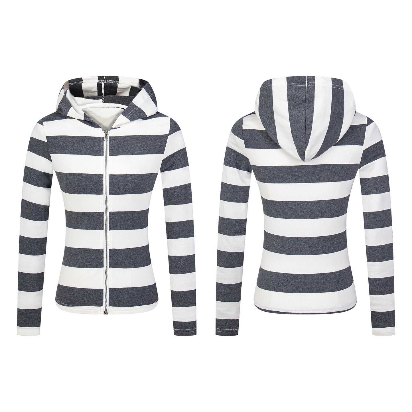 New York Hip Hop Style Striped Short Cardigan Jacket Hooded Sweater Top