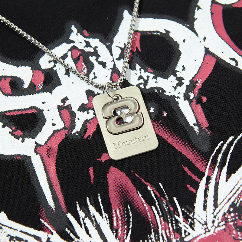 Nyc T-Shirt Cat Graffiti Letter Strap Necklace Short Sleeve T-Shirt Hip Hop Loose T-Shirt