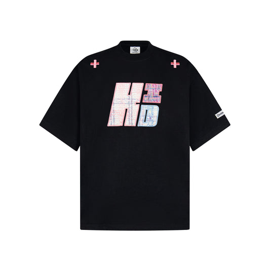 USA Vintage T-Shirt Contrast Pink Plaid Embroidery Men's Summer Loose