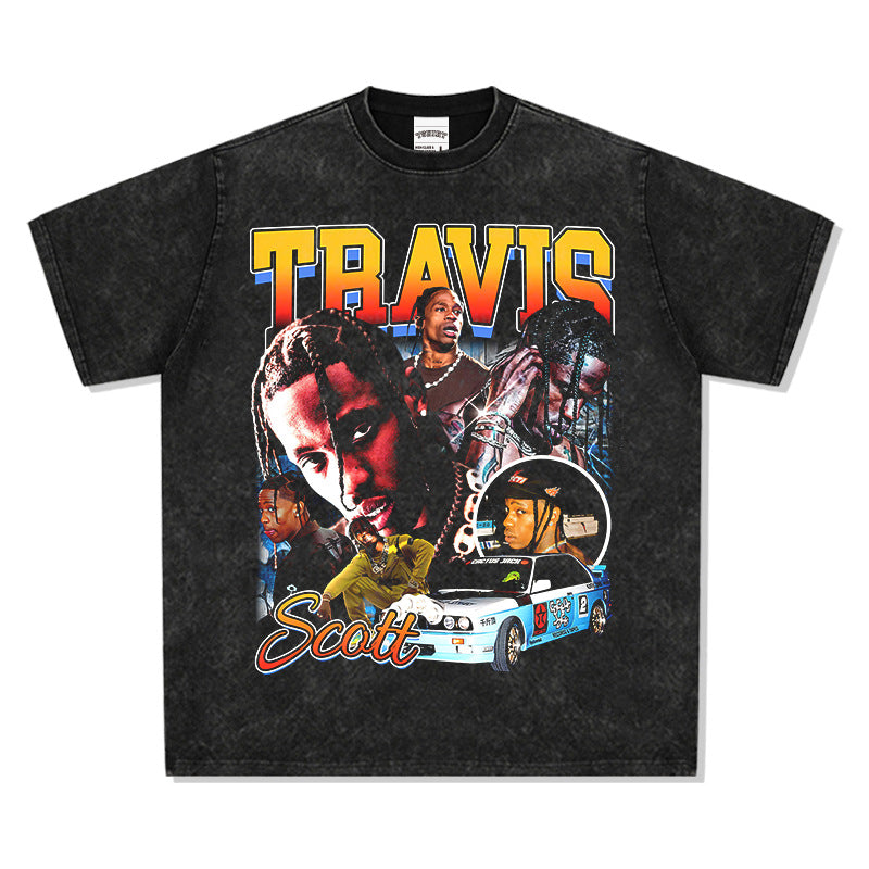 Outfit streetwear vintage hip hop scott ts print short sleeve t-shirt