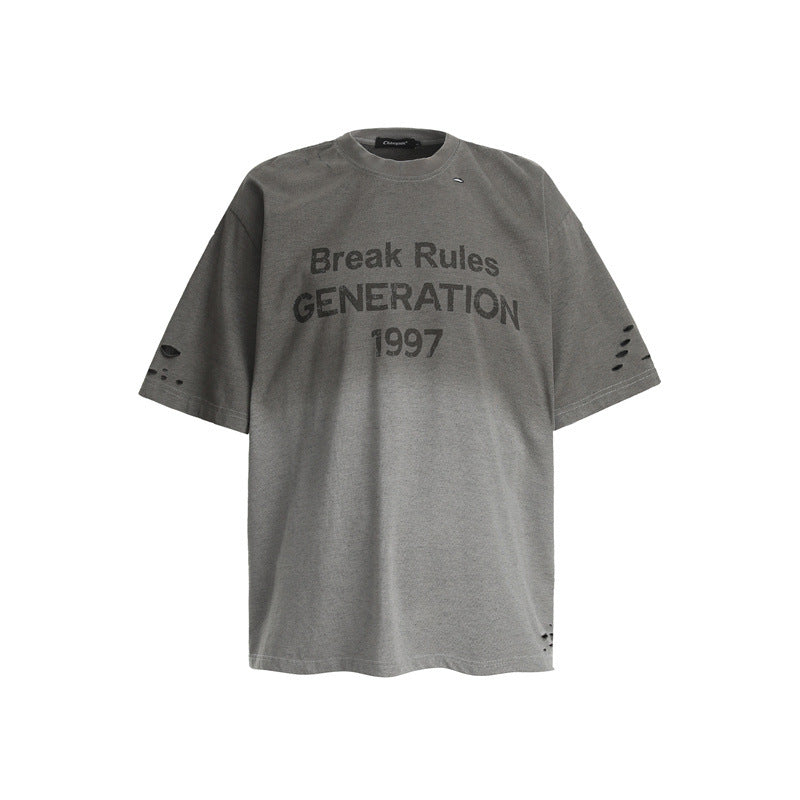 US drip outfits summer retro gradual change casual loose short sleeve T-Shirts